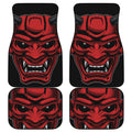 Red Japanese Demon Mask Print Front and Back Car Floor Mats