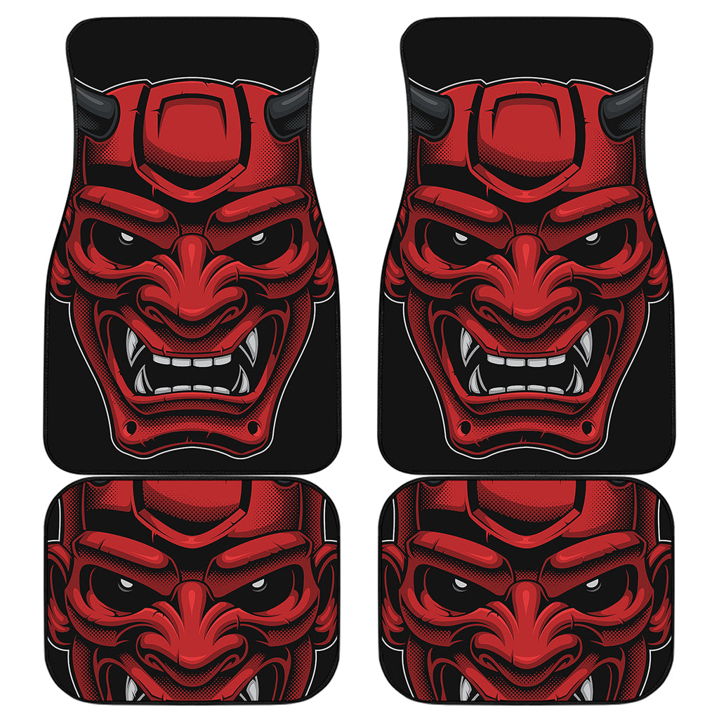 Red Japanese Demon Mask Print Front and Back Car Floor Mats