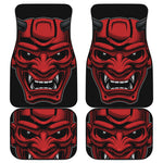 Red Japanese Demon Mask Print Front and Back Car Floor Mats