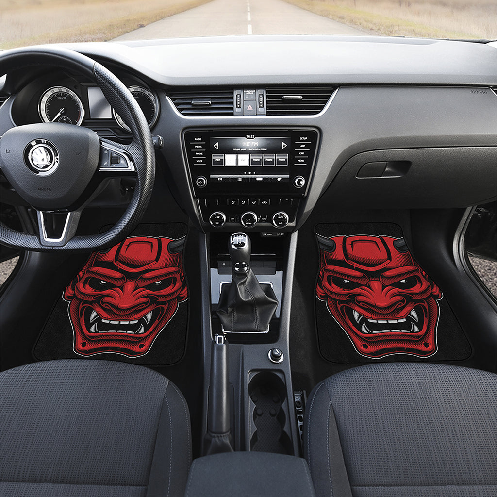 Red Japanese Demon Mask Print Front and Back Car Floor Mats