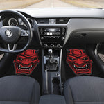 Red Japanese Demon Mask Print Front and Back Car Floor Mats