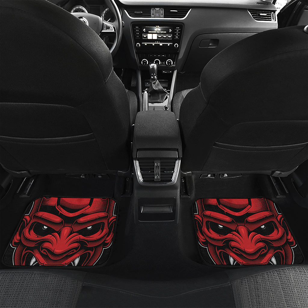 Red Japanese Demon Mask Print Front and Back Car Floor Mats