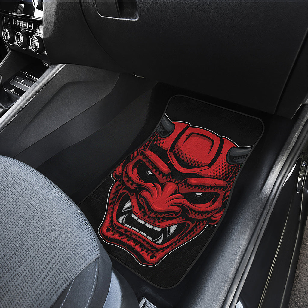 Red Japanese Demon Mask Print Front and Back Car Floor Mats