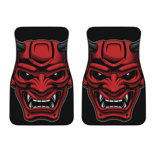 Red Japanese Demon Mask Print Front Car Floor Mats