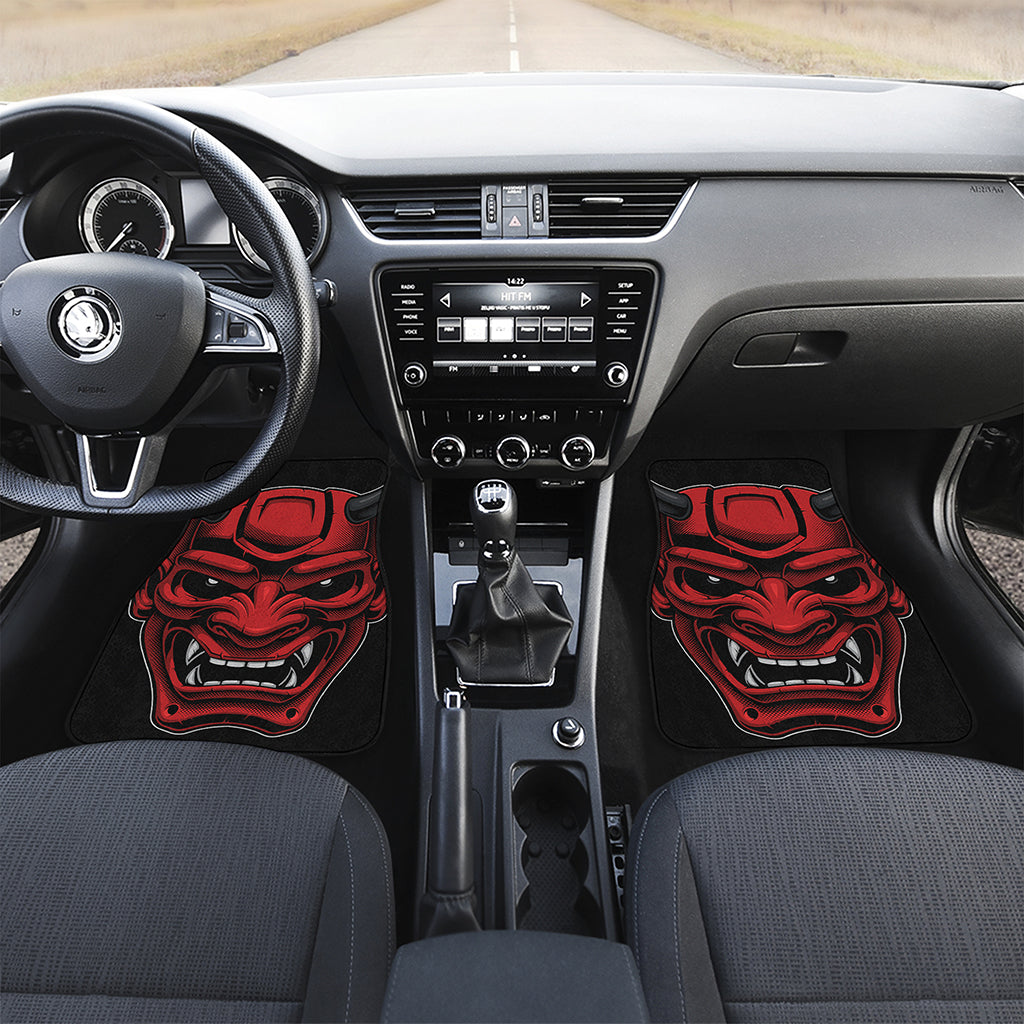 Red Japanese Demon Mask Print Front Car Floor Mats