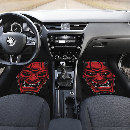Red Japanese Demon Mask Print Front Car Floor Mats
