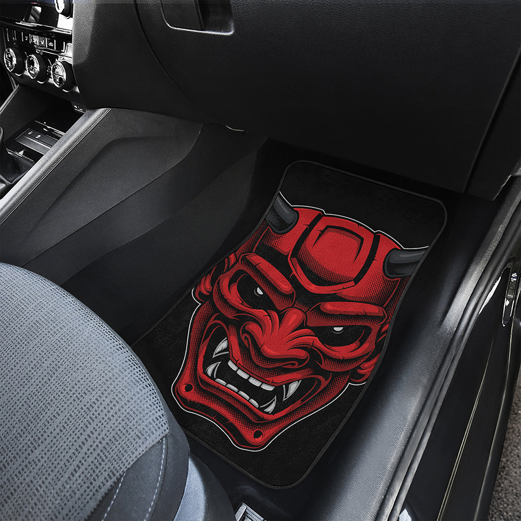 Red Japanese Demon Mask Print Front Car Floor Mats