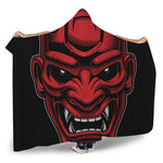 Red Japanese Demon Mask Print Hooded Blanket