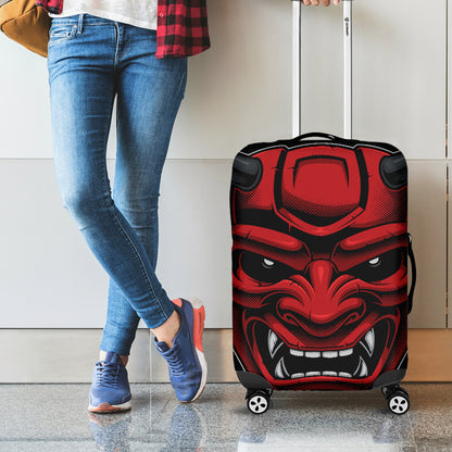 Red Japanese Demon Mask Print Luggage Cover