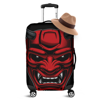 Red Japanese Demon Mask Print Luggage Cover