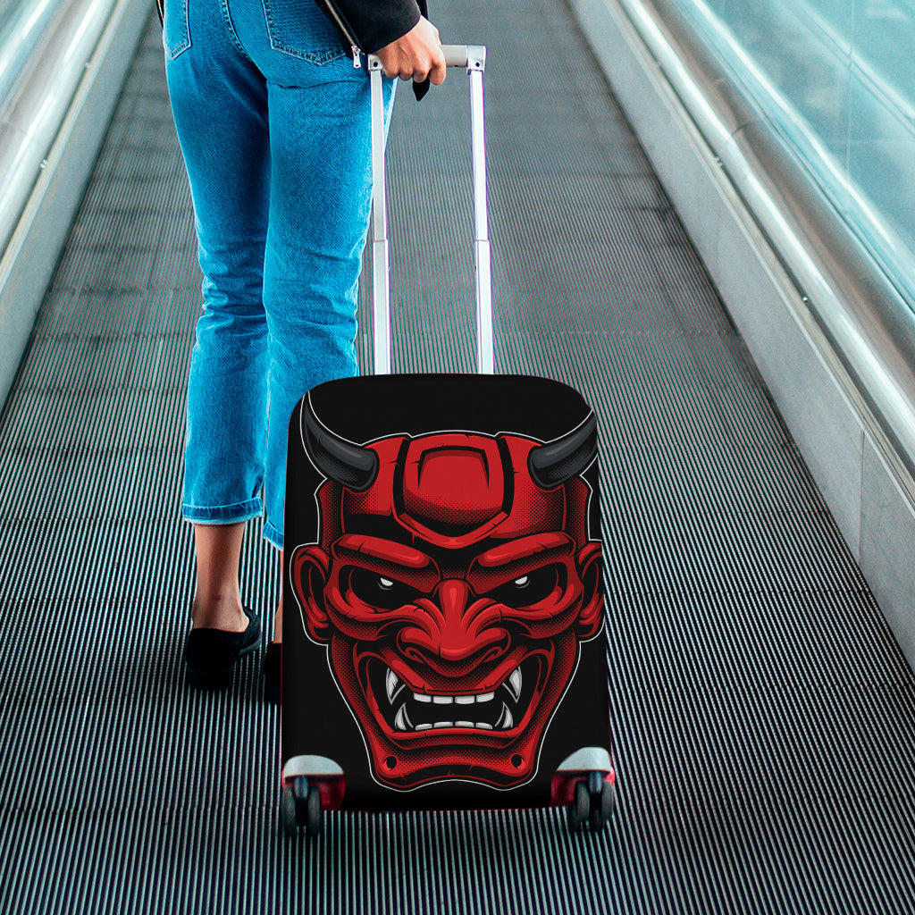 Red Japanese Demon Mask Print Luggage Cover