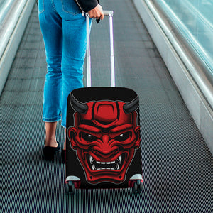 Red Japanese Demon Mask Print Luggage Cover
