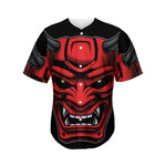 Red Japanese Demon Mask Print Men's Baseball Jersey