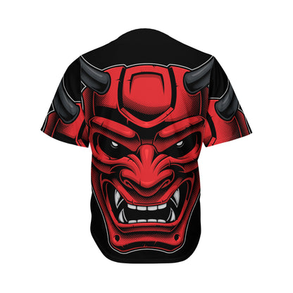 Red Japanese Demon Mask Print Men's Baseball Jersey