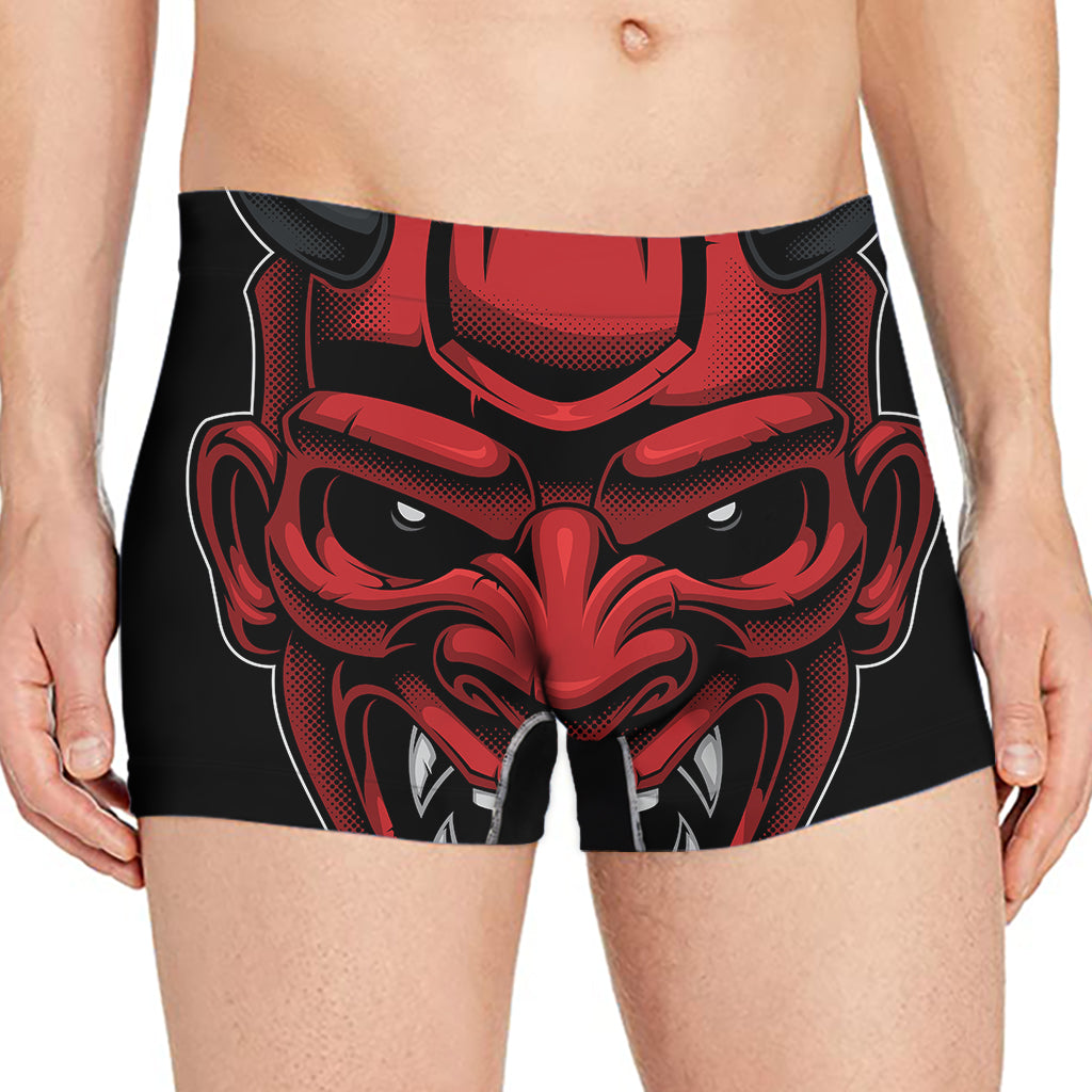 Red Japanese Demon Mask Print Men's Boxer Briefs
