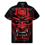 Red Japanese Demon Mask Print Men's Short Sleeve Shirt