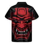 Red Japanese Demon Mask Print Men's Short Sleeve Shirt