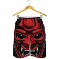Red Japanese Demon Mask Print Men's Shorts