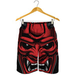 Red Japanese Demon Mask Print Men's Shorts