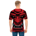 Red Japanese Demon Mask Print Men's T-Shirt