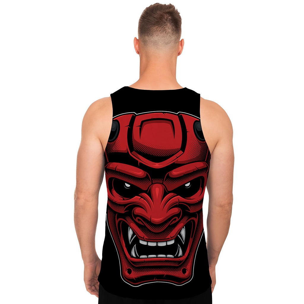 Red Japanese Demon Mask Print Men's Tank Top