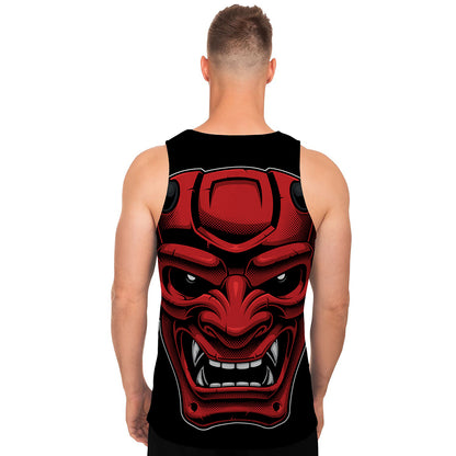 Red Japanese Demon Mask Print Men's Tank Top