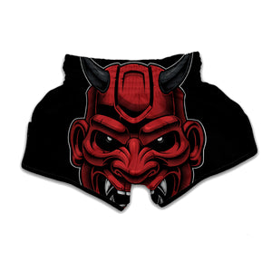 Red Japanese Demon Mask Print Muay Thai Boxing Shorts