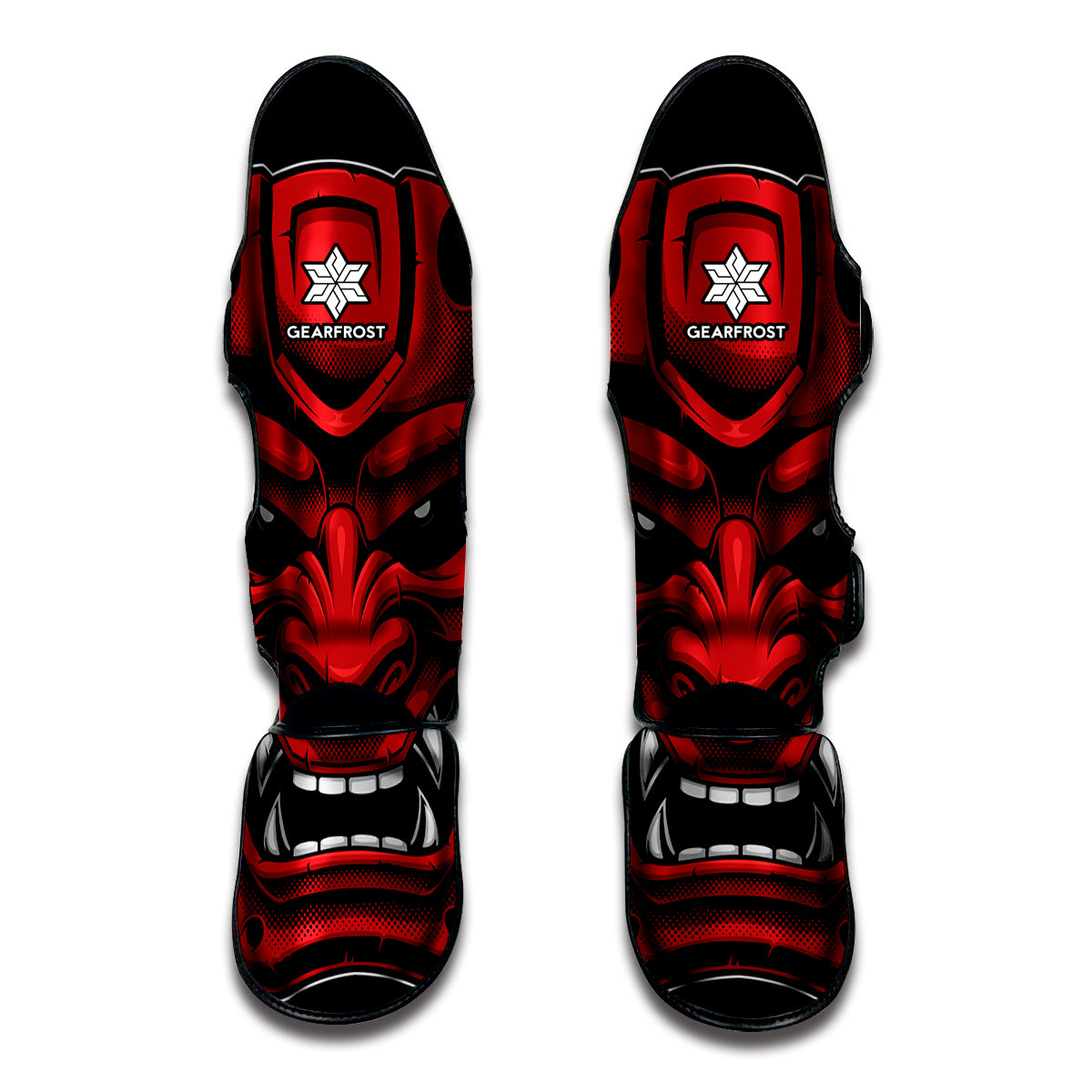 Red Japanese Demon Mask Print Muay Thai Shin Guard
