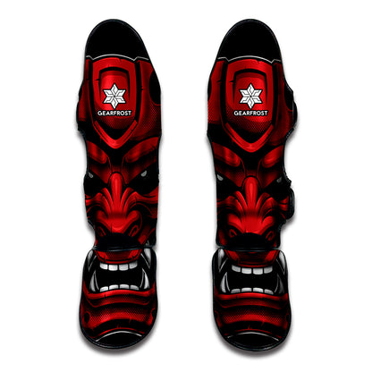 Red Japanese Demon Mask Print Muay Thai Shin Guard
