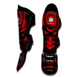 Red Japanese Demon Mask Print Muay Thai Shin Guard