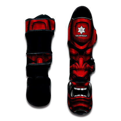 Red Japanese Demon Mask Print Muay Thai Shin Guard
