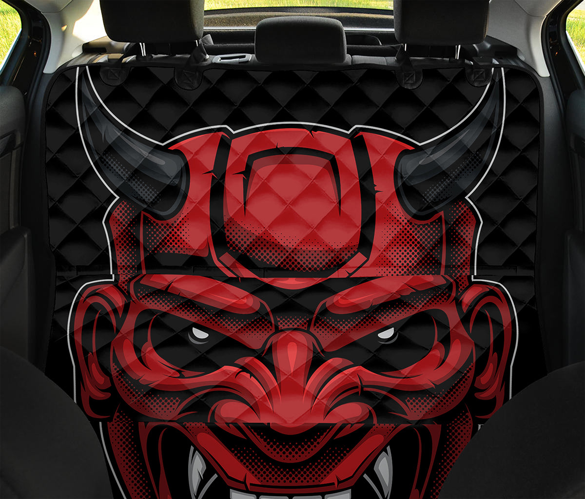 Red Japanese Demon Mask Print Pet Car Back Seat Cover
