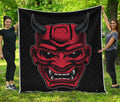 Red Japanese Demon Mask Print Quilt