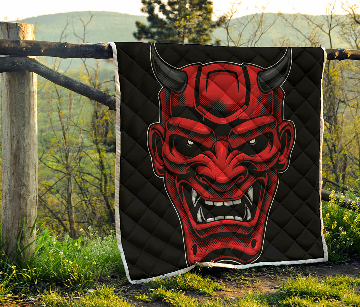 Red Japanese Demon Mask Print Quilt