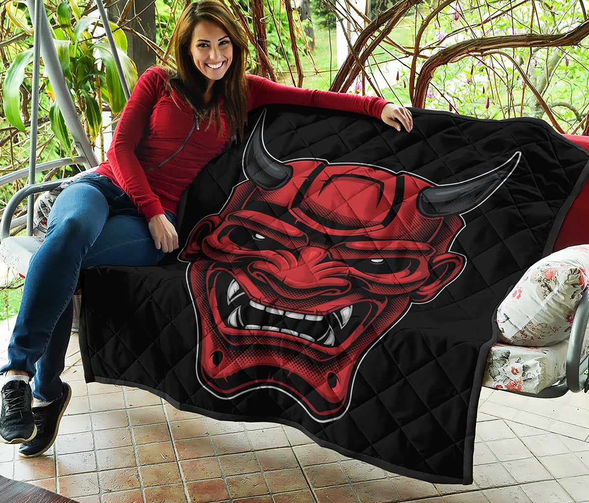Red Japanese Demon Mask Print Quilt