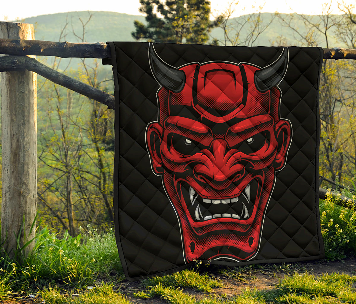 Red Japanese Demon Mask Print Quilt