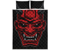 Red Japanese Demon Mask Print Quilt Bed Set
