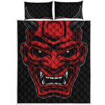 Red Japanese Demon Mask Print Quilt Bed Set