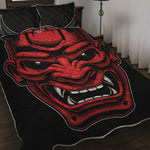 Red Japanese Demon Mask Print Quilt Bed Set