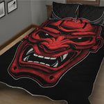 Red Japanese Demon Mask Print Quilt Bed Set