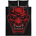 Red Japanese Demon Mask Print Quilt Bed Set