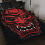Red Japanese Demon Mask Print Quilt Bed Set
