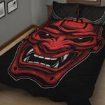 Red Japanese Demon Mask Print Quilt Bed Set