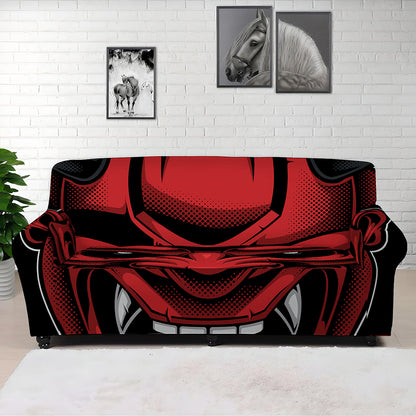 Red Japanese Demon Mask Print Sofa Cover