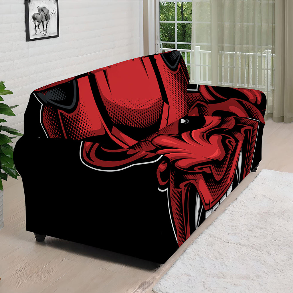 Red Japanese Demon Mask Print Sofa Cover