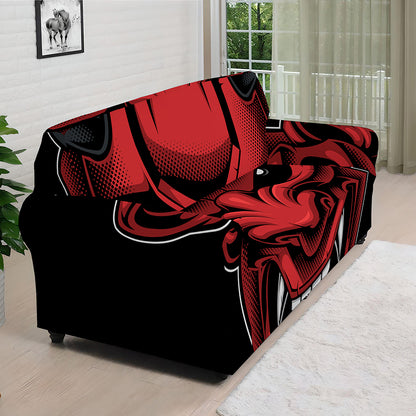 Red Japanese Demon Mask Print Sofa Cover