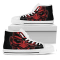 Red Japanese Demon Mask Print White High Top Sneakers