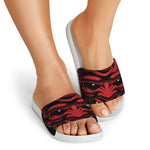 Red Japanese Demon Mask Print White Slide Sandals