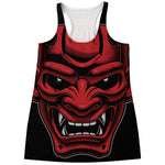 Red Japanese Demon Mask Print Women's Racerback Tank Top