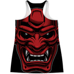 Red Japanese Demon Mask Print Women's Racerback Tank Top